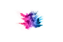 Colorful Powder Explosion On White Background. Colored Cloud. Colorful Dust Explode. Paint Holi.