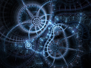 Wall Mural - Blue fractal clockwork texture, digital artwork for creative graphic design