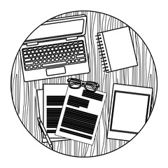 Sticker - Office elements on desk in black and white