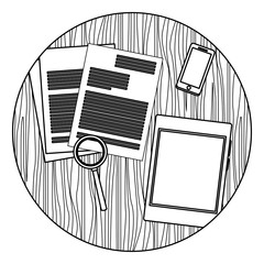 Sticker - Office elements on desk in black and white