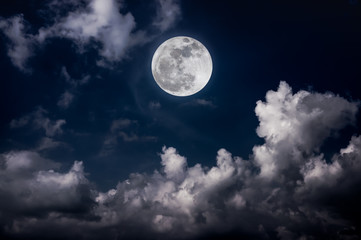  Night sky with bright full moon and cloudy, serenity nature background.