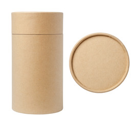 top view of brown paper tube and brown paper tube isolated on white background.