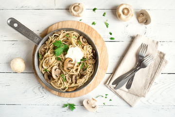 Wall Mural - Mushroom spaghetti pasta