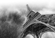 © Savvapanf Photo © - Dramatic Sky during heavy Rain and Eiffel Tower in Paris, black and white picture