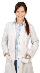 Wall Mural - Woman Doctor with Hands in Pockets - Isolated