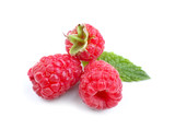 Fototapeta  - Fresh ripe raspberries on white background