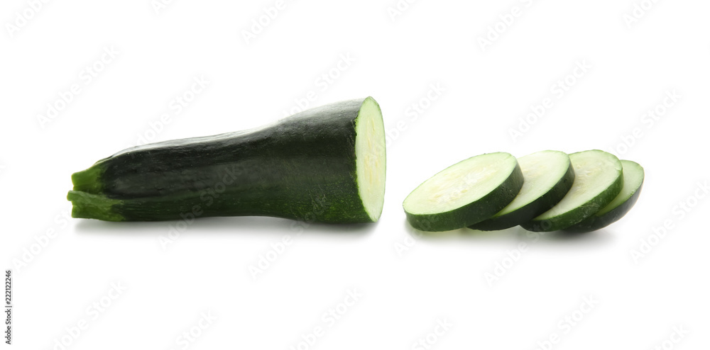 Fresh cut zucchini on white background