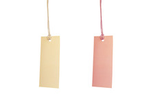 Collection Brown And Pink Blank Cardboard Price Tags, Label Notes On White Background.