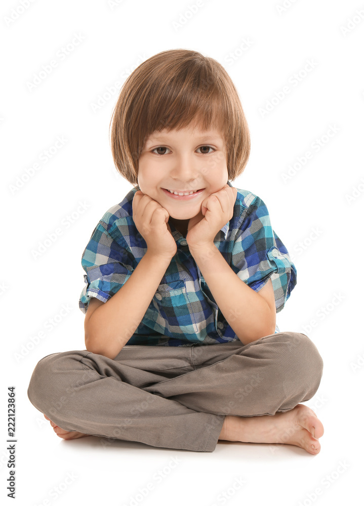 Cute little boy on white background