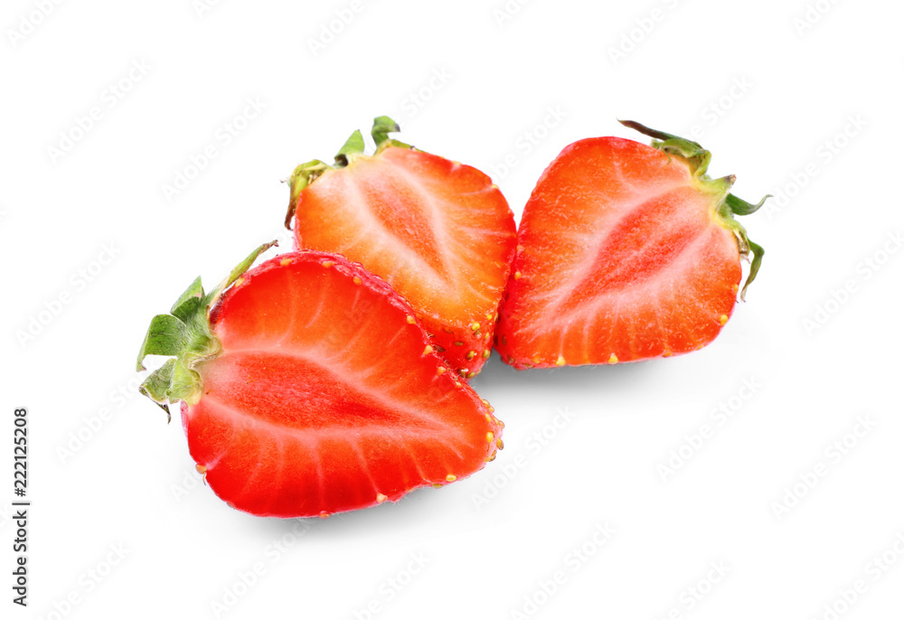 Ripe strawberries on white background
