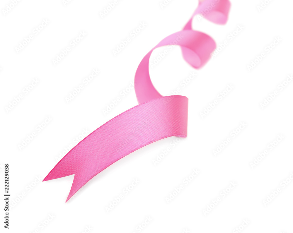 Pink ribbon on white background