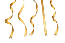 Curly Golden Ribbons On White Background