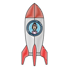 Sticker - young woman in rocket startup