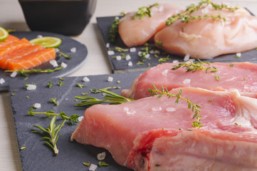 Differrent protein sources - pork, trout, chiken breast