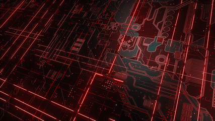 Wall Mural - digital electronic circuit board. abstract structure of many glowing lines and geometric elements. c