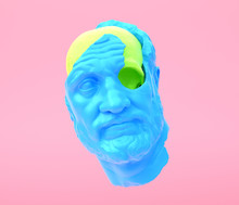 Avatar. Face. Man's With Blue Head With Lime Green Skull. Beauty Concept, Pastel Colors Fashion Background. 3d Rendering.
