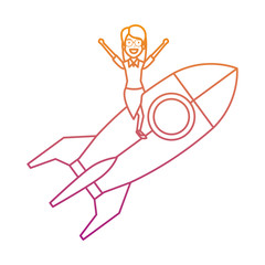 Sticker - young woman on rocket startup