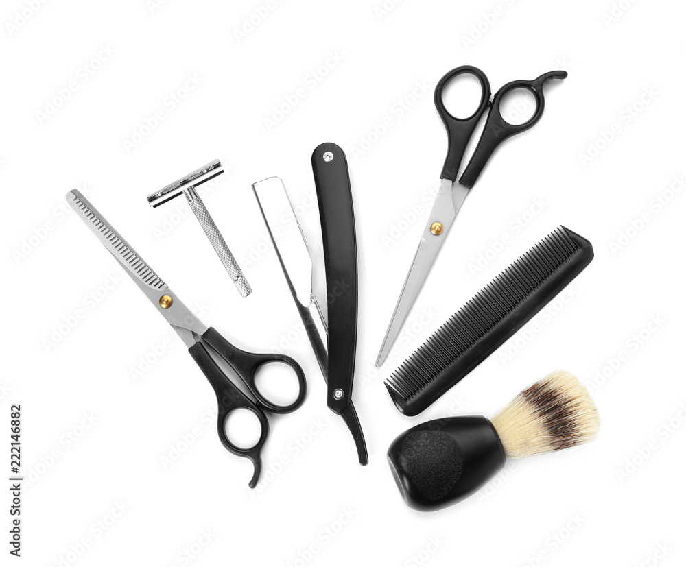 Set for shaving on white background