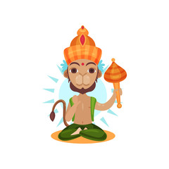 Wall Mural - Hanuman Indian god, leader of the army of monkeys cartoon vector Illustration on a white background