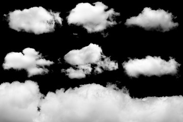 Wall Mural - set of isolated clouds on black