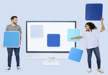 Wall Mural - people with web template icons