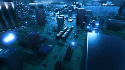 Beautiful Flight Over Main Card With Blue Signals on Tracks and Moving Inside Processor. Abstract 3d Animation in Cyberspace with Bright Flashes and Numbers. Digital Concept. 4k UHD 3840x2160.