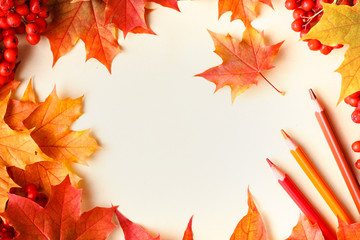 Wall Mural - autumn leaf composition for picture frame. copy space.