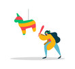 Young woman with mexican birthday pinata concept