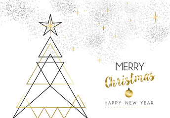 Christmas and New Year abstract gold line tree