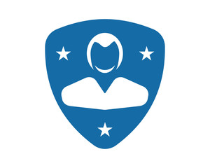 Canvas Print - blue shield person avatar figure silhouette profile image vector icon logo