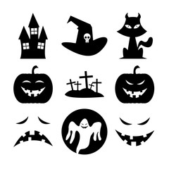 Wall Mural - Halloween Black Fun Silhouette Icon Illustration Symbol Design Collection Set