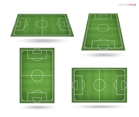 Wall Mural - Set of soccer field or football field on white background. Perspective elements. Vector.