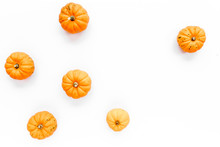 Orange Pumpkins Halloween Isolated On White Background. Flat Lay, Top View. Autumn Minimal Concept.