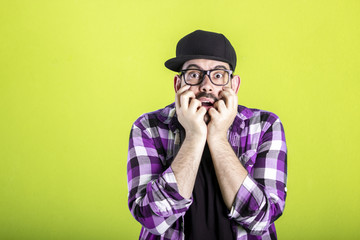 Wall Mural - Sad young men with worried stressed face expression