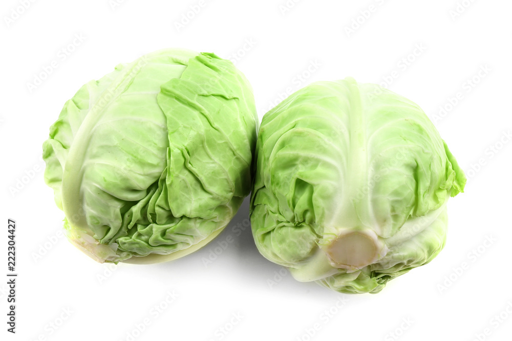Fresh cabbages on white background