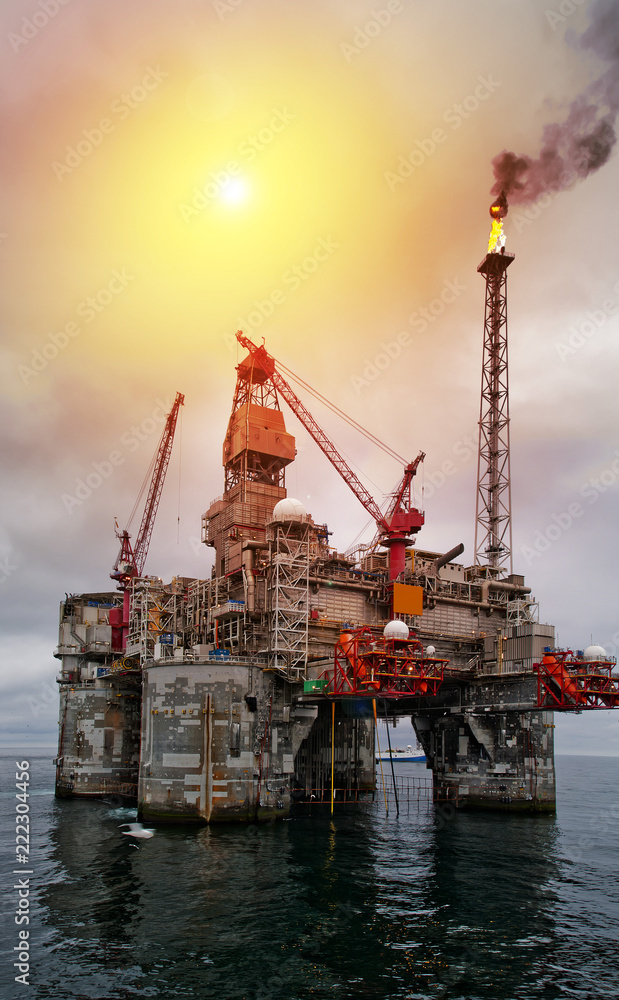Offshore Oil Rig on North Sea flare venting Stock Photo | Adobe Stock