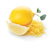 Ripe lemon with zest on white background
