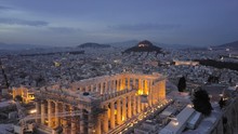 Athens Acropolis Parthenon In Evening. Aerial Drone View Greek Capital