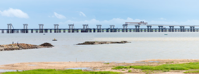 Poster - bridge construction panorama on lake