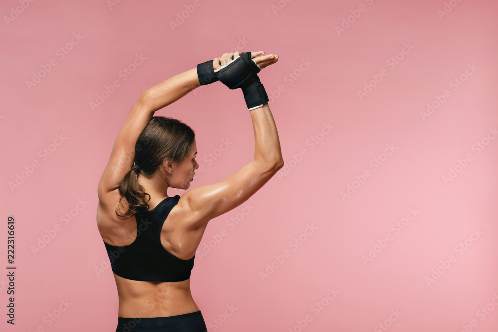Stretch. Sport Woman Stretching Before Training - obrazy, fototapety, plakaty 