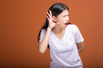 Wall Mural - Woman trying to hear pose.