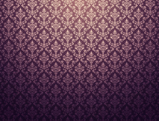 Wall Mural - purple wallpaper with gold damask pattern
