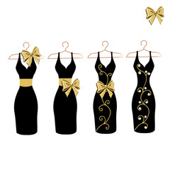 Sticker - Dress silhouette on a hanger with flowers and lace. Set vector illustration.