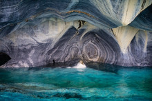 Detail Of The Marble Cathedral In Lake General Carrera With Blue Water, Patagonia Of Chile. Carretera Austral