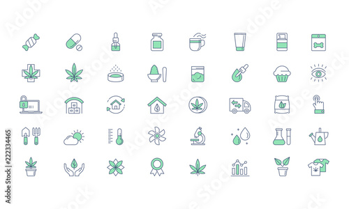Fotografía Cannabis products, growing Vector icon set