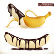 Banana in chocolate. 3d realistic vector icon