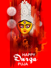 Sticker - Goddess Durga Face in Happy Durga Puja Subh Navratri background