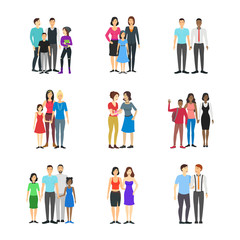 Wall Mural - Cartoon Characters Different Homosexual Couples Families Set. Vector