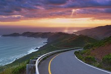 Beautiful Colorful Sunset Viewed From The Costal Road, Pacific Coast Near San Francisco, United States Of America