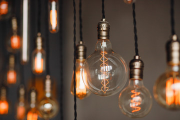 Set edison retro lamp on loft gray concrete background.